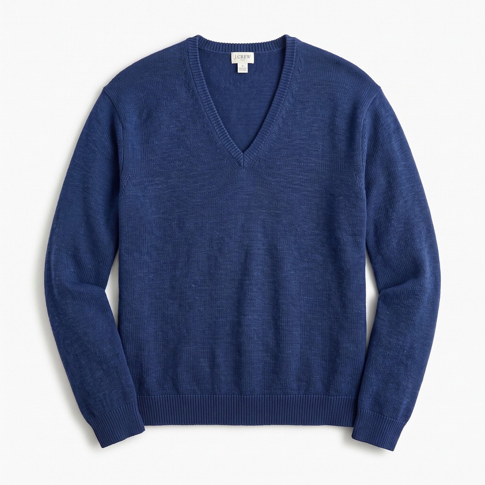 J.Crew Womens L Navy Cotton V-Neck Sweater Long Sleeve Casual Coastal